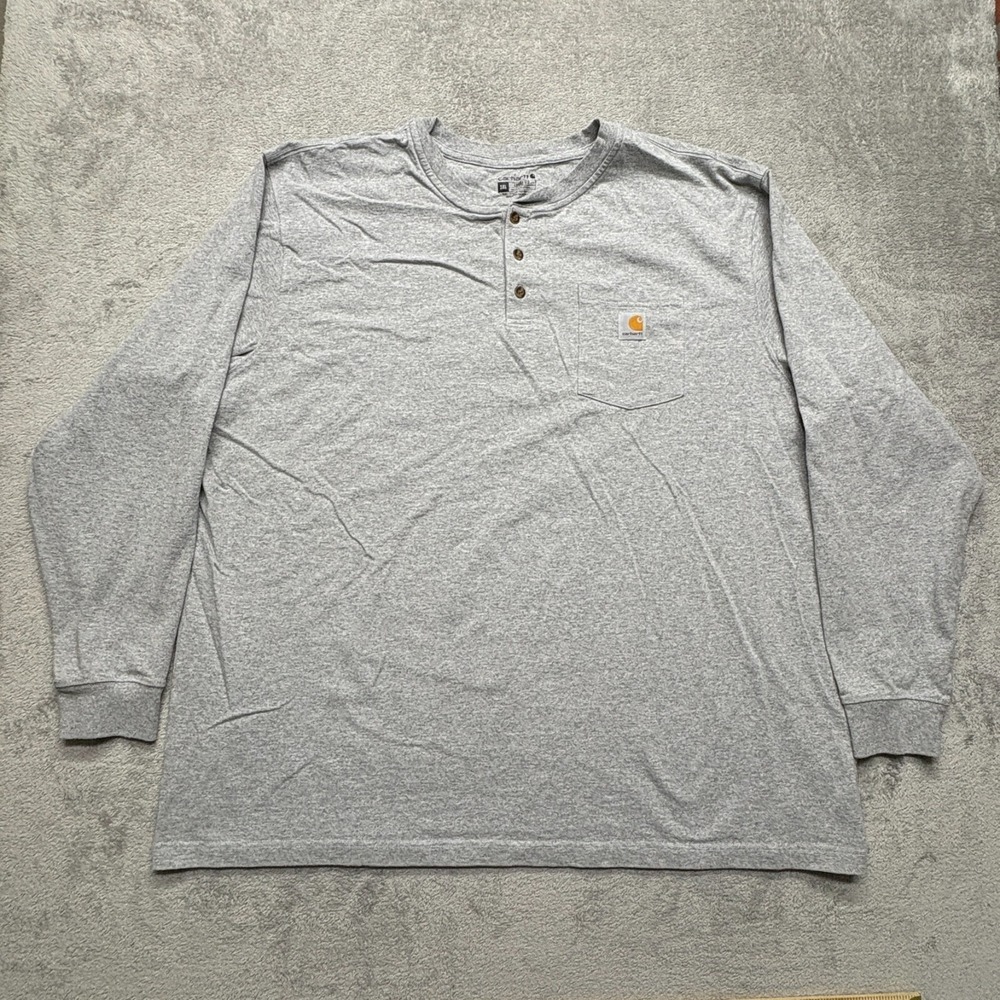 Carhartt Long Sleeve‎ Pocket Henley Loose Fit T Shirt Mens Gray 3XL
